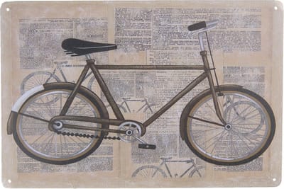 Clayre & Eef Tekstbord 30x20 cm Beige Grijs IJzer Fiets