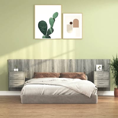 vidaXL - Hoofdbord - met - kastjes - bewerkt - hout - grijs - sonoma - eikenkleurig