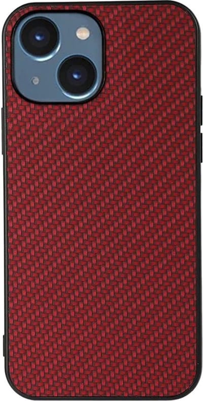 Cityhoesje – iPhone 15 Plus-14 Plus – Backcover hoesje – Carbon Fiber Texture PU – Rood