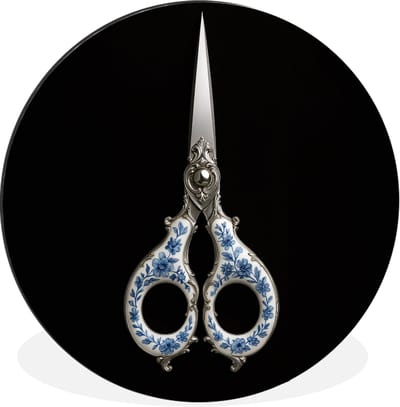 WallCircle - Wandcirkel - Muurcirkel - Schaar - Delfts blauw - Zwart - Aluminium - Dibond - 30x30 cm - Binnen en Buiten