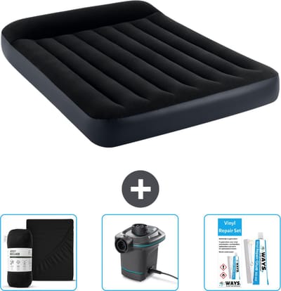 Intex Luchtbed - Twijfelaar - 137 x 191 x 25 cm - Donkerblauw - Inclusief Hoeslaken - Pomp en Reparatieset