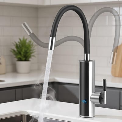 Elektrische kraan met doorstroomboiler - 3000 W, 230 V, onmiddelijke warmwaterlevering met LED-display, flexibele uitloop en 360 graden rotatie