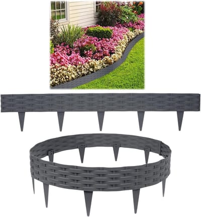 Gazonranden kunststof - Tuinpalissade randstenen - Tuin op orde - Rotan-look design - 10 meter - Antraciet