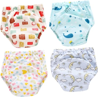 Allecto Plus - Baby Oefenbroekjes 4 Stuks in Maat L voor 12-18 Kg - Wasbare Leerbroekjes met 6 Lagen Gaas - Ademende Luier voor Baby Toilettraining