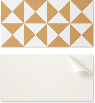 Kant-en-klaar te installeren vinylpaneel met decoratieve print van 100x50 cm met geometrisch driehoekspatroon.