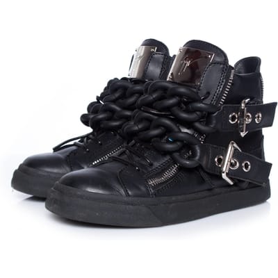 Giuseppe Zanotti Zwarte Double Chain Leren Hoge Sneakers.