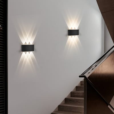 Oraymin Gevelverlichting Buiten & Binnen - LED Wandlamp met 6 Lichtbronnen - Set van 2 - 6W - 3000K - IP65 - Zwart Aluminium - Voor Tuin & Gang