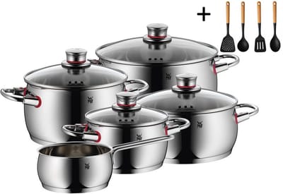WMF Pannenset Quality One - RVS 5-Delig Inclusief GRATIS Cookinglife Kookgerei set - Kookpan ø 16, 20, 20 en 24 cm en Steelpan ø 16 cm