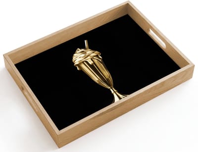 Dienblad hout 40x30 cm - Schootdienblad - Milkshake - Goud - Drinken - Zwart - Borrelplank rechthoek - Plateau dienbladen