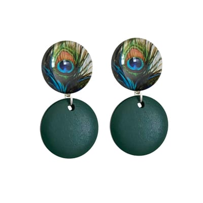 Clip oorbellen -pauw -groen hout-geen gaatje- Charme Bijoux