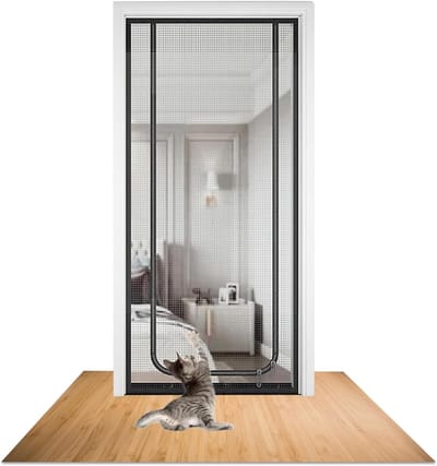 Kattenbalkondeur, kattenbestendige deur van dik net, voorkomt dat katten rondrennen, slaapkamer, keuken, terras, zwart, 90 x 200 cm