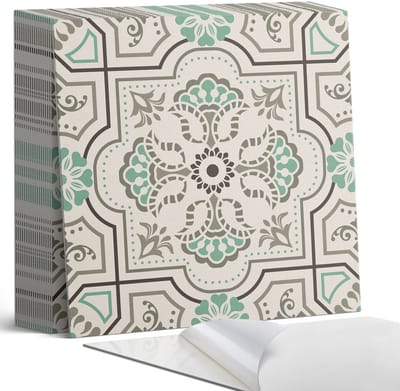 Coloray Plaktegels - Patroon met geometrische motieven Zelfklevende Tegels - 20 cm x 20 cm - Beige Plaktegels - 20 stuks - Vierkant PVC Tegels - Plaktegels Badkamer - Plaktegels Vloer - Vinyltegels Vloer Zelfklevend - Wandtegel Zelfklevend
