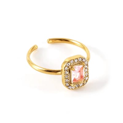 Ring - Cubic Zirkonia Roze/Goudkleurig | Verstelbaar - One Size | Stainless Steel | Fashion Favorite