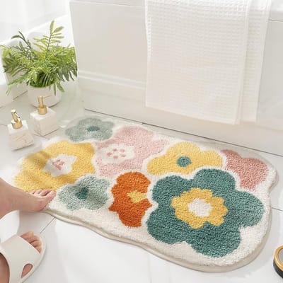 Zachte en Absorberende Badmat 50 x 80 cm met Bloemenpatroon - Machinewasbaar en Geschikt voor Badkamer, Kinderkamer en Keukenvloer