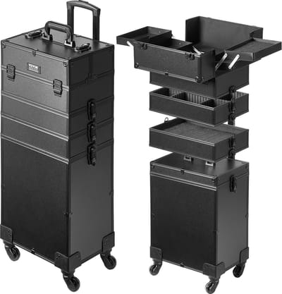 Stemily Make Up Koffer - Trolley - Aluminium - Visagisten - Nagelstylisten - 35,3 cm × 25,3 cm × 74,5 cm