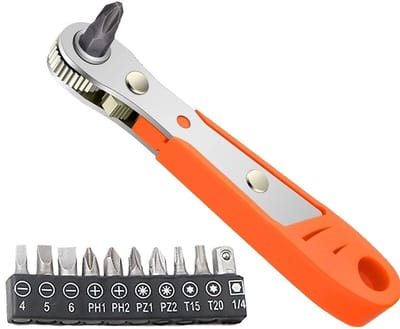 Dailygoods- Ratelsleutel 1/4 Inch - Mini Magnetische Schroevendraaier - 10 Schroefbits - Verstelbare Hoek - Antislip Handvat - Hoogwaardige Materialen