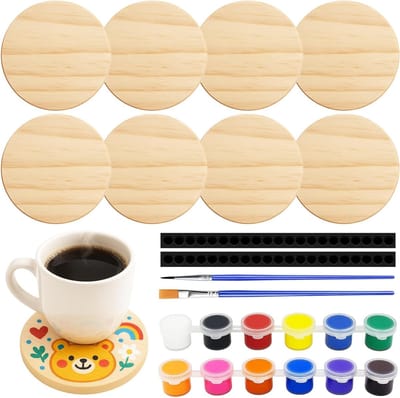 Ronde Houten Onderzetters Set van 8 Stuks met Antislip Mat voor Houtgravure en DIY Projecten - 10 cm Pigment Glas en Lege Onderzetters