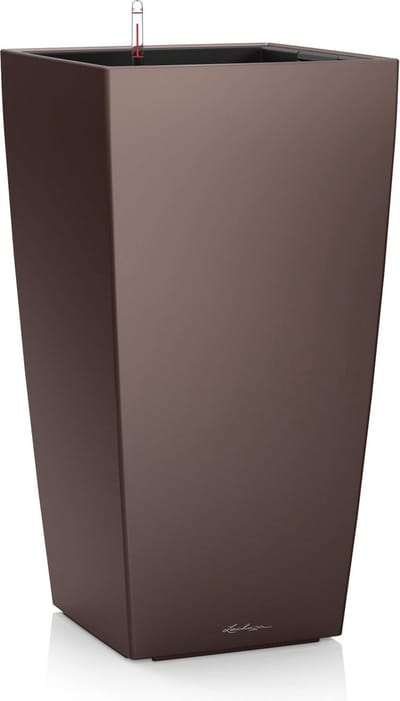 LECHUZA CUBICO PREMIUM 50 - Plantenbak - met uitneembare binnenbak - met bewateringssysteem - ALL-IN-ONE set met LECHUZA-PON - espresso metallic