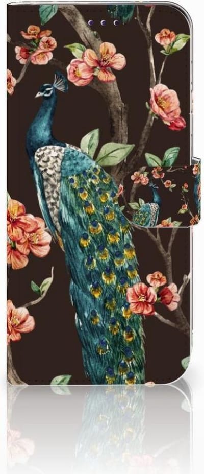 Samsung Galaxy A50 Telefoonhoesje met Pasjes Pauw met Bloemen