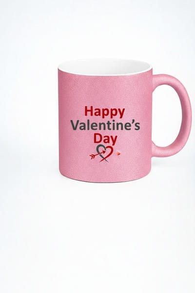 Roze Glitter Valentijnsdag Mok met 'Happy Valentine's Day' Tekst - Romantisch Koffie Thee Cadeau