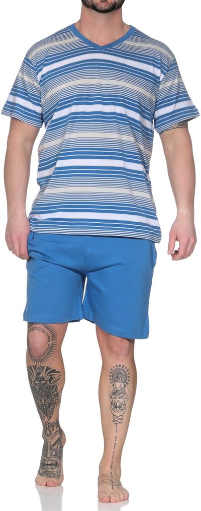 Normann herenpyjama Shorty met korte mouwen in een gestreepte look - ook in grote maten