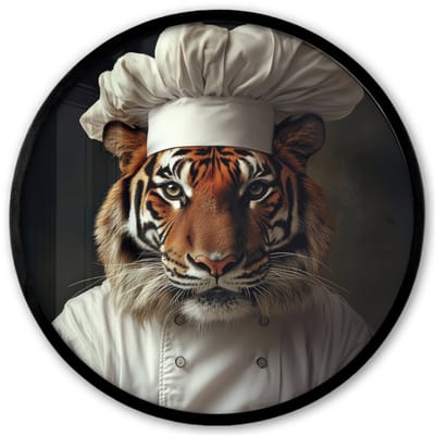 Poster in lijst Rond - Fotolijst 40x40 cm - Posters - Tijger - Kokskleding - Bruin - Ronde posterlijst zwart - Decoratie - Wanddecoratie woonkamer - Muurdecoratie slaapkamer