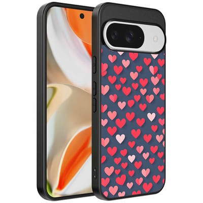 Geschikt voor Google Pixel 9 Pro XL Telefoonhoesje met Roze en Rode Hartjes Opdruk - TPU Backcover Case With Rosé and Red Heart Design - Smartphonica geschikt voor Google Pixel 9 Pro XL