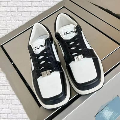 Leren Kleurafstemming Vierkante Schoenen Vierkante Neus Lage Sneakers Nieuwe Dikke Zool Casual Sport Wild Kleine Witte Board Schoenen Dames 36 zwart