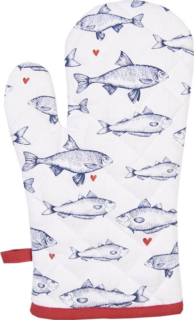 Clayre & Eef Ovenwant 18x30 cm Wit Blauw Katoen Vissen