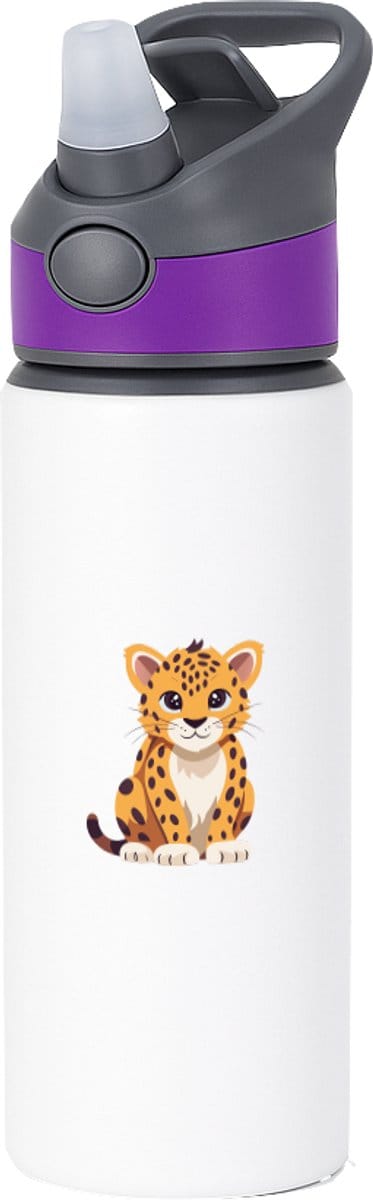 Hacebo® - Panter waterfles met rietje paars - Katten - Dieren liefhebbers - Jaguar - jachtluipaard - cheeta - water fles - 650ML