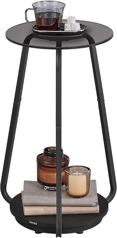MAZAZU - Bijzettafel - Glasplaat - Rond - Leigrijs - 30x30x55