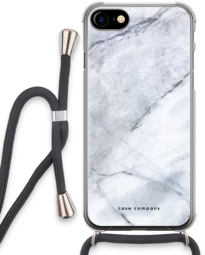 Case Company® - Hoesje met koord geschikt voor iPhone SE 2020 hoesje met Koord - Witte marmer - Telefoonhoesje met Zwart Koord - Bescherming aan alle Kanten en Over de Schermrand