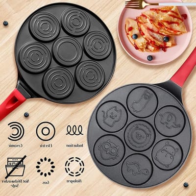 Pannenkoekenpan - Ontbijtpan - Lekkere Ontbijtjes Maken - 7-Vaks Dierenpatroon - 43 cm - Zwart
