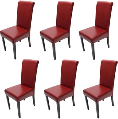 Set van 6 eetkamerstoelen Keukenstoel Novara II, leer ~ rood, donkere poten