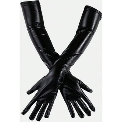 Sexy Patenten Lange Handschoenen, Cosplay Kostuum Accessoires, Zwarte Strakke Pole Dance Performance Handschoenen, Halloween zwart