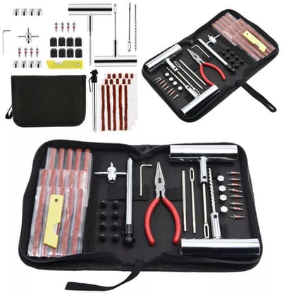 46-delige Bandenreparatieset – Complete Noodset voor Fiets, Motor en Auto – Inclusief Stoffen Reparatiestrips & Gereedschap
