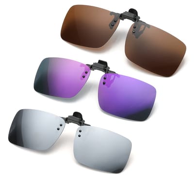 Clip-On Zonnebril - 3 Stuks - Gepolariseerde Overzet Zonnebril Voor Dames - Overzetzonnebrillen - UV-Bescherming - Ultralichte Clip-On Zonnebril - Losjes Te Bevestigen Aan Het Montuur - 180° Flip Design - Bruin, zilver, paars