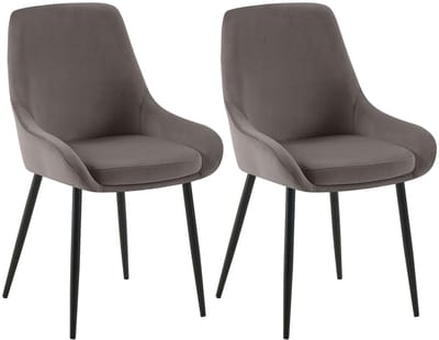 CLP Elmira Set van 2 eetkamerstoelen - Klassiek - Met rugleuning - Met armleuning - Met rugleuning - Velvet - zwart/antraciet