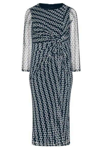 Yours London Curve Zwarte Geometrische Mesh Jurk Met Gedraaide Taille Size 38