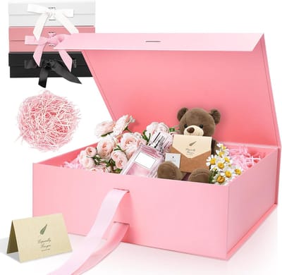 32 x 23 x 10,5 cm, extra grote geschenkdozen voor cadeaus met magnetisch deksel en lint, geschenkdoosje voor Valentijnsdag, Pasen, verjaardag, bruiloft, babyshower, roze