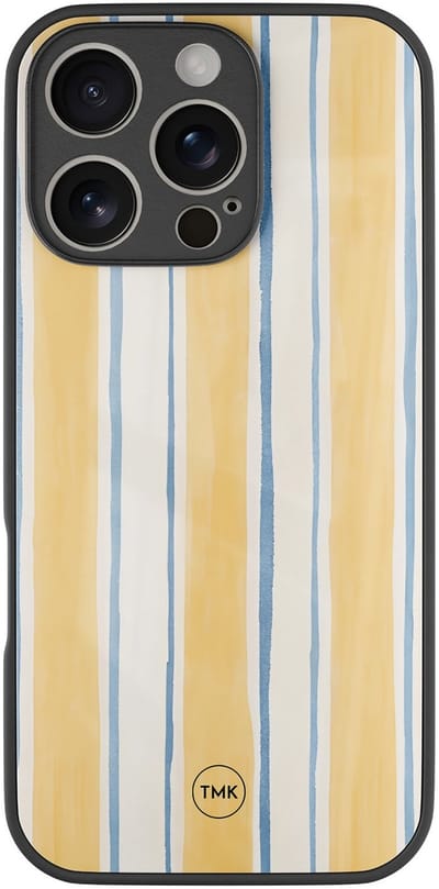 Hoesje geschikt voor Apple iPhone 16 Pro - Gestreept geel - Geel - TPU luxe case (glossy toplaag) - Gestreept - Hardcase backcover zwart