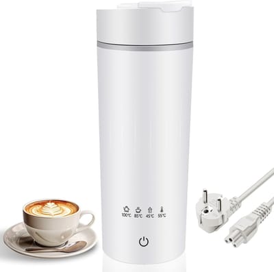 Draagbare Elektrische Waterkoker in Wit (475ml) met 4 Temperatuurstanden (45-100°C), Dubbele Wand en Losse Stroomkabel – Compacte Reiswaterkoker voor Onderweg