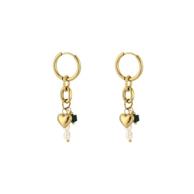 Oorbellen Dangling Love - Groen - Stainless Steel - Goud