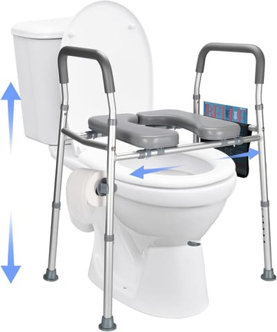 SnelShoppen - Verstelbare Toiletzitting Verhoger voor Ouderen en Gehandicapten, Hoogte 74-86 cm, Breedte 50-60 cm, Met Armleuningen en Tijdschriftenho