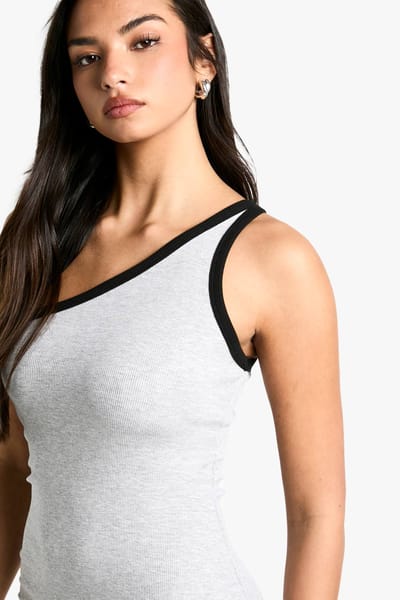 boohoo Dames Contrast Binding One Shoulder Midaxi Jurk | Grijze Mergel | Maat: 36