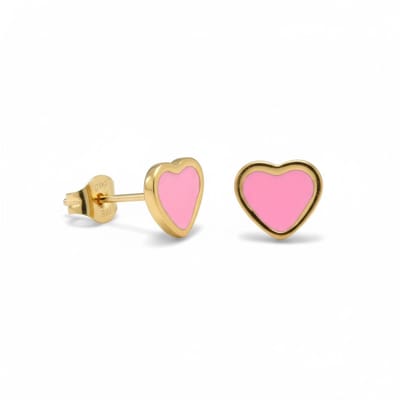 Aramat Jewels | Oorbellen | Hartjes Oorbellen In Roestvrij Staal Met Emaille | Licht Roze | |7mm | Staal | Kinderen, Volwassenen | Verkleurd niet