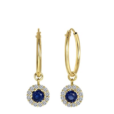 Lucardi Dames Oorbellen blauw/wit zirkonia - Oorbellen - Cadeau - 14 Karaat Goud - Geelgoud
