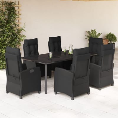 vidaXL - 7-delige - Tuinset - met - kussens - poly - rattan - zwart