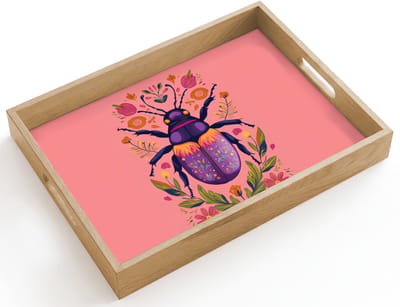 Dienblad hout 40x30 cm - Schootdienblad - Paars - Kever - Stipjes - Bloemen - Borrelplank rechthoek - Plateau dienbladen