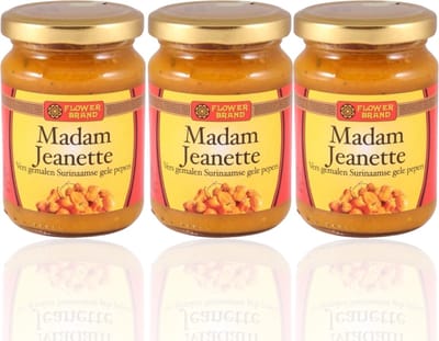 Flowerbrand® | 3 x 200 gr Sambal Madame Jeanette Geel | zeer pittige surinaamse pepers